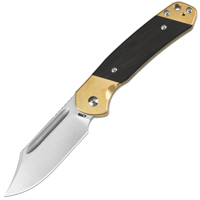 Cjrb Bowie Pyrite J1942sj Ar-rpm9 Blade Brass And Wood Handle Folding Knife - cjrb bowie