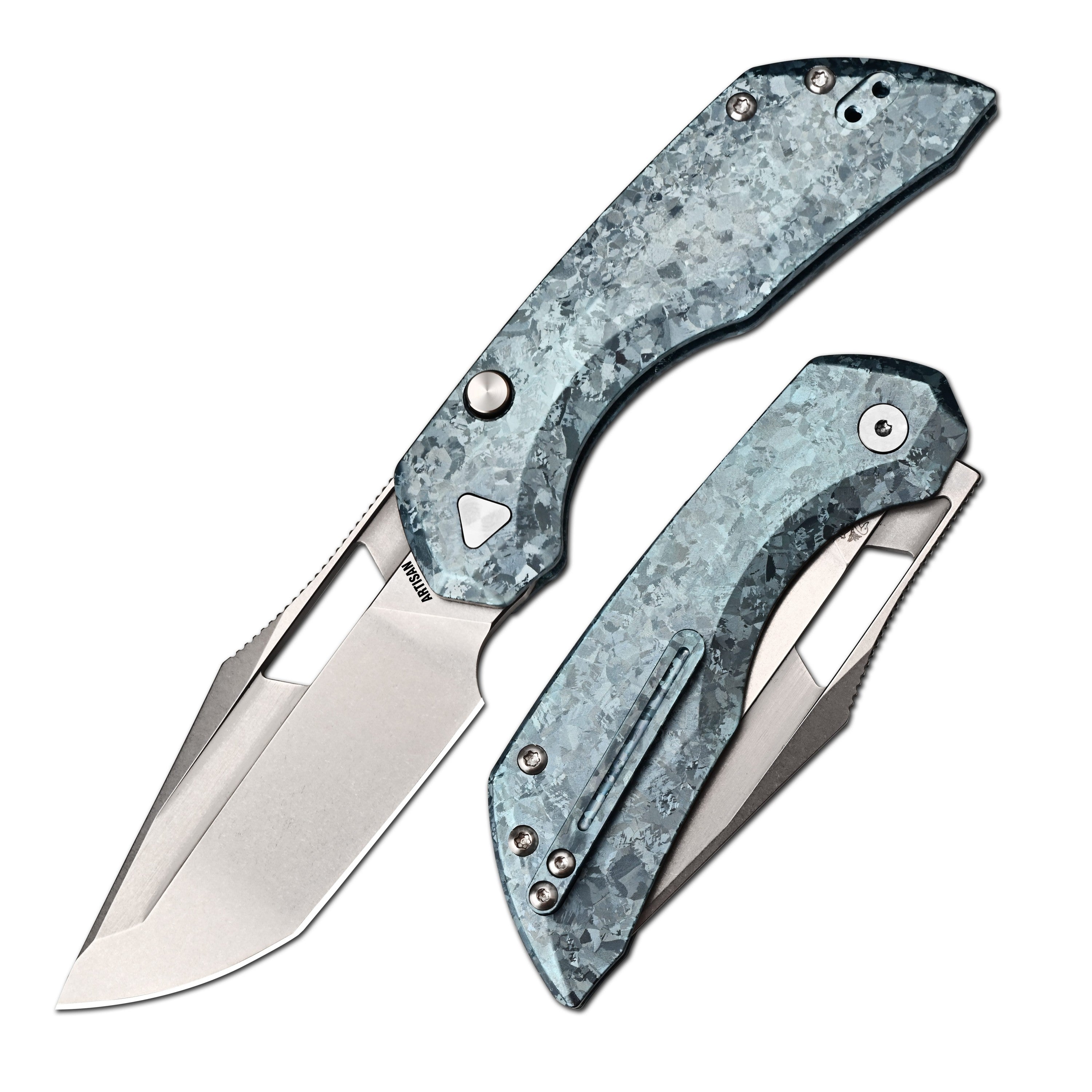 ArtisanCutlery Mousebird Thumb Hole Top Liner lock Lock EDC Knife Crystal Titanium Handle Crystal Titanium Clip(3'' S35VN Stone Wash Blade ) 1889G-CBU