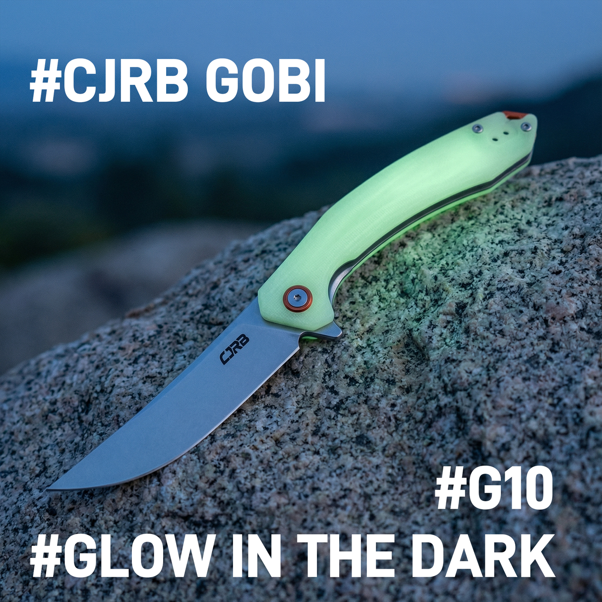 CJRB Gobi Flipper & Liner Lock G10(Glow In the Dark) Handle (3.5'' Stone Wash AR-RPM9 Blade) J1906-GD