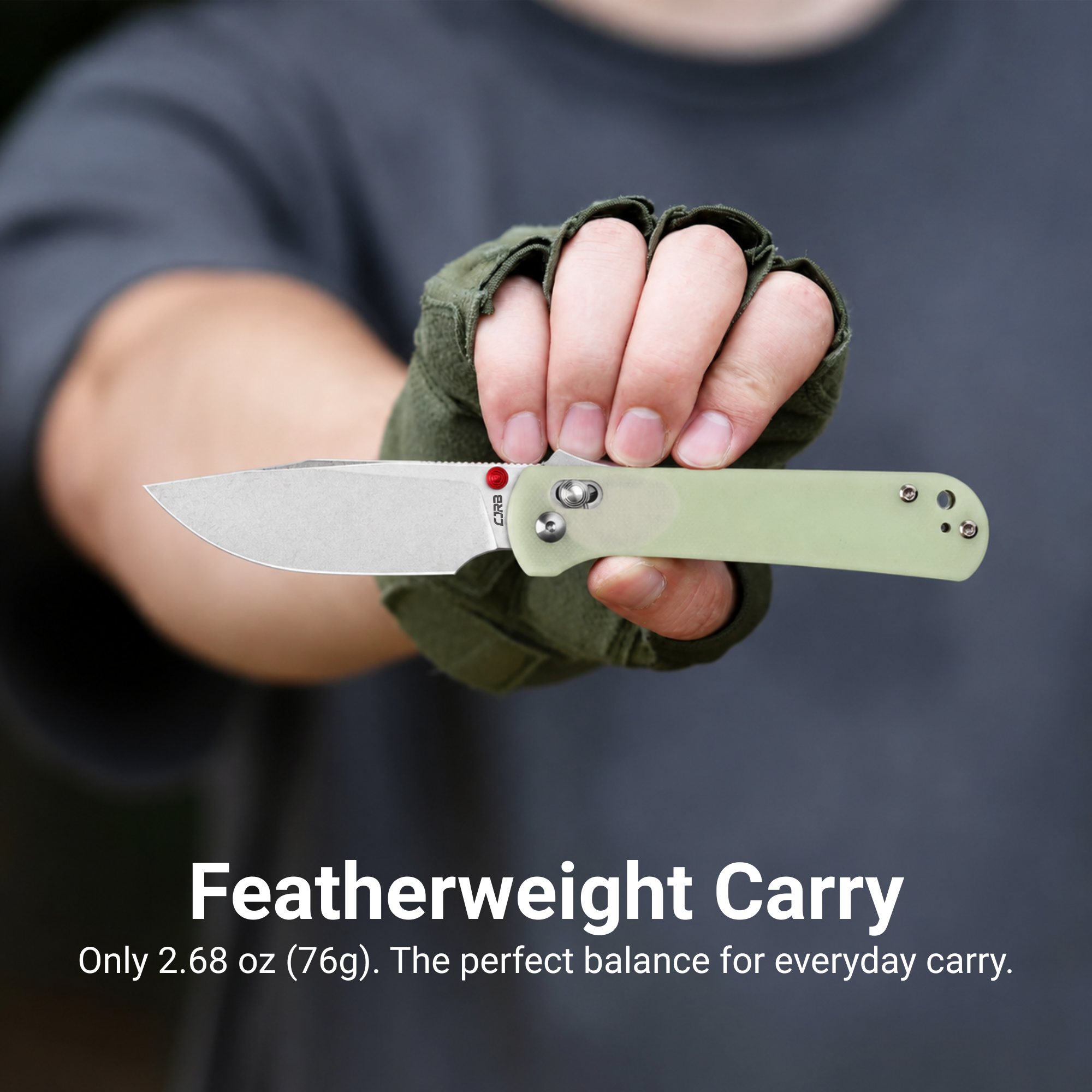 CJRB Bolt Recoil Lock V2 & Thumb Stud G10(Glow In the Dark) Handle (3.25'' Stone Wash AR-RPM9 Blade) J1960-GD