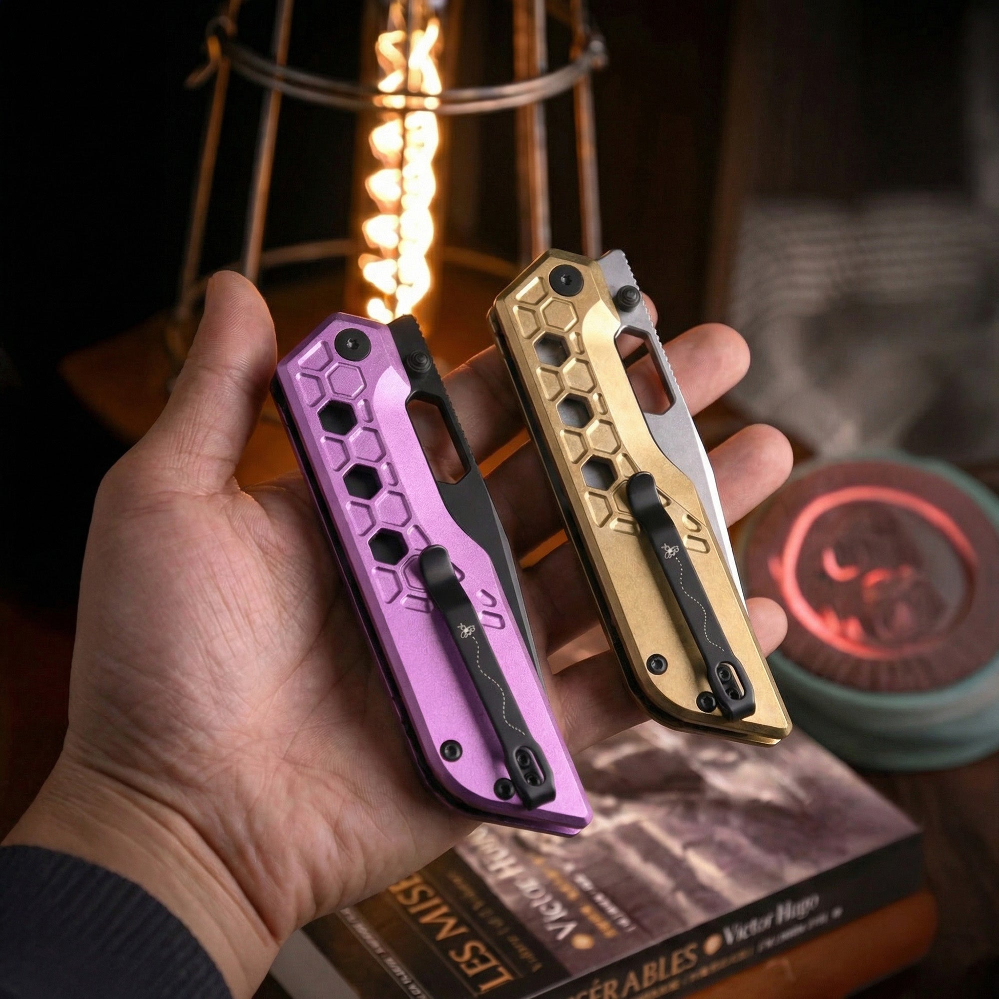 Artisan Cutlery Beest Liner Lock Front Flipper&Thumbs Hole Knife Purple Aluminum Handle (3.65'' Black PVD Coating AR-RPM9 Blade) 1878P-BVT