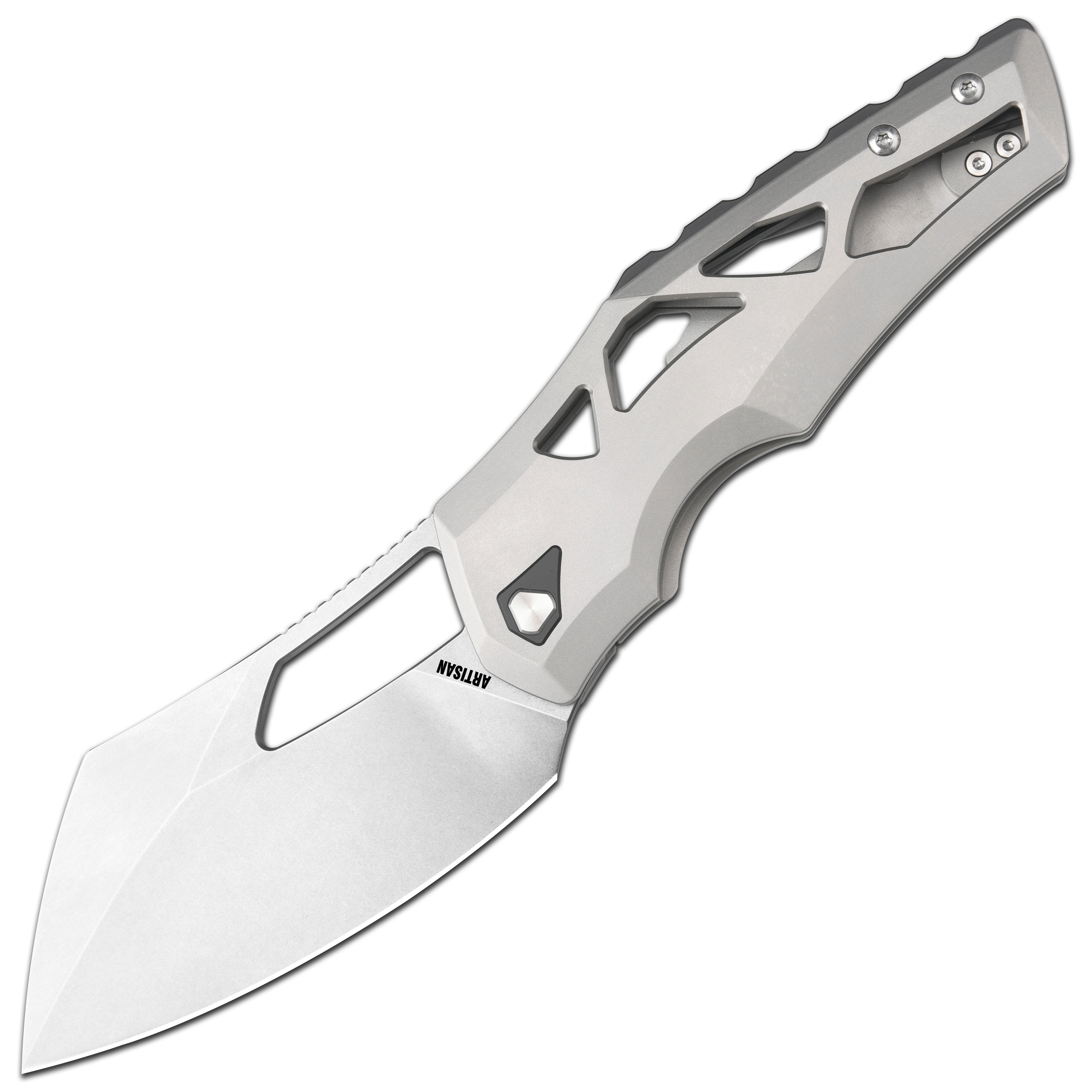 Artisan Cutlery Tortoise Frame Lock Knife Grey Titanium Handle (3.7'' Stone Wash S35VN Blade) 1884G-BK