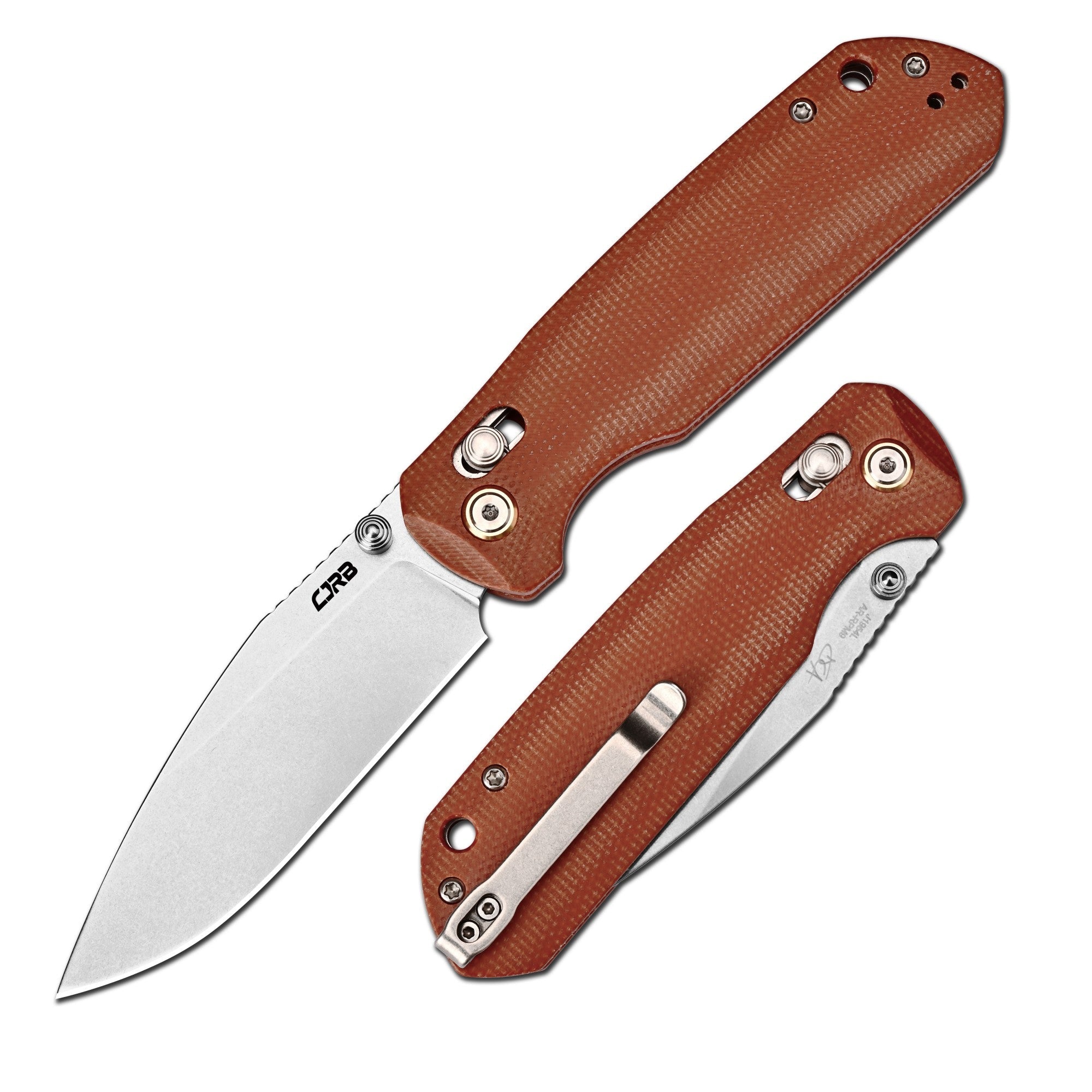 CJRB Mega Maximal J1954L-BN folding knife with brown Micarta handle