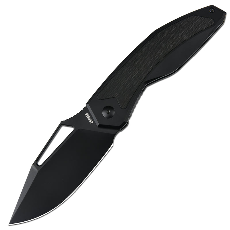 Artisancutlery Fragarach Frame Lock Thumbs Hole Knife Frag Black Titanium + Fat Carbon Handle (3.72'' Black Pvd Coating S9...