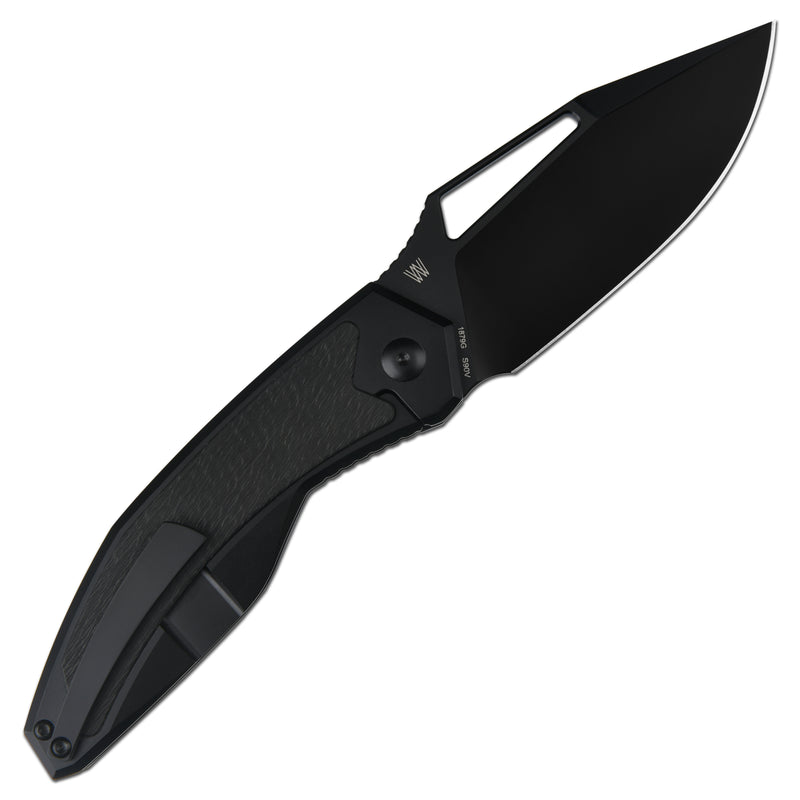 ArtisanCutlery Fragarach Frame Lock Thumbs Hole Knife Frag Black Titanium + Fat Carbon Handle (3.72'' Black PVD Coating S90V Blade) 1879G-BBK