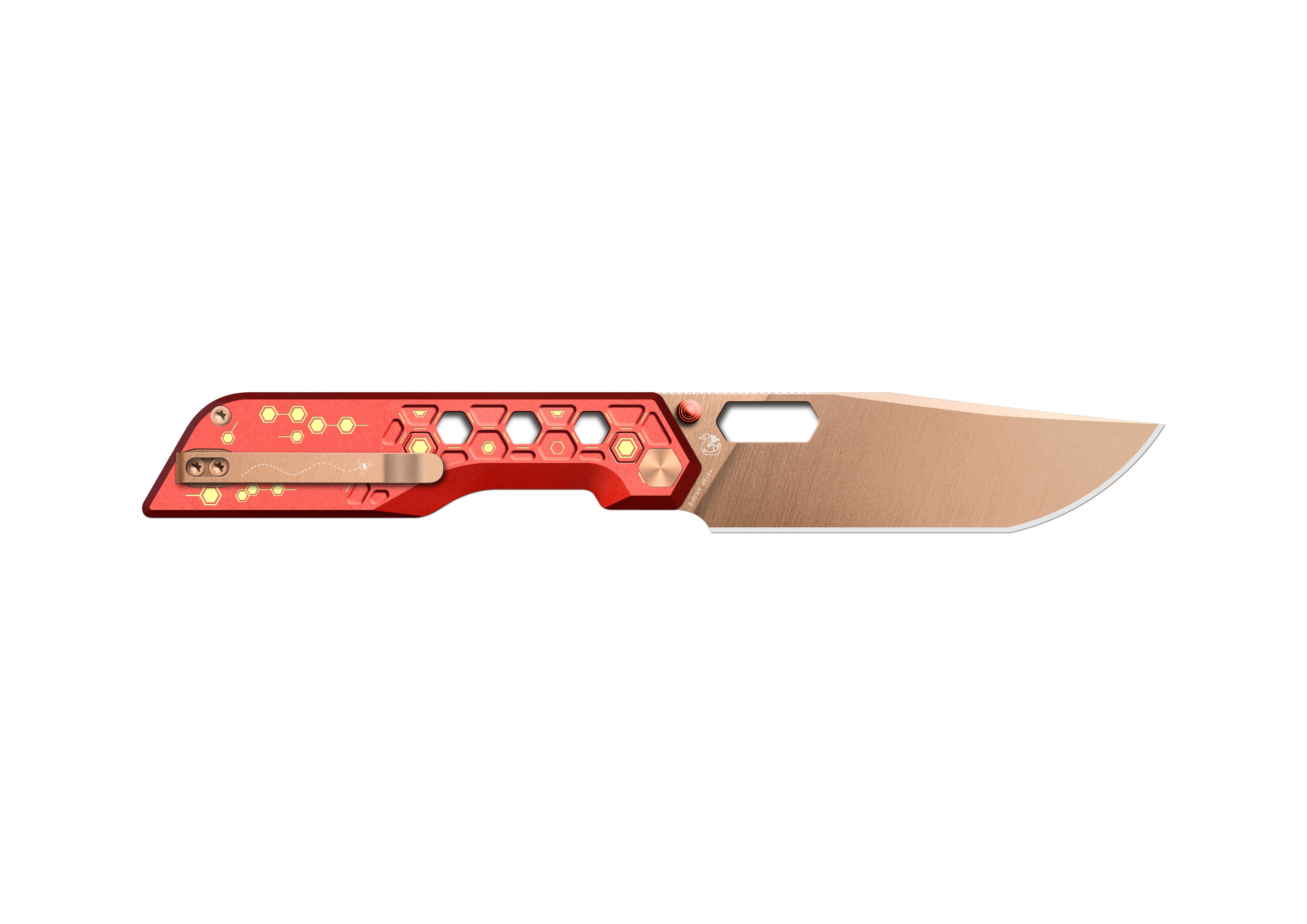 Pre-order | Artisan Cutlery Beest Liner Lock Front Flipper&Thumbs Hole Knife Red Aluminum Handle (3.65'' Rose Gold Coating AR-SFII Blade) 1878P-RE