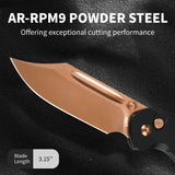 CJRB Bowie Pyrite J1942 AR-RPM9 Steel Blade Rose Gold Steel Handle Folding Knives