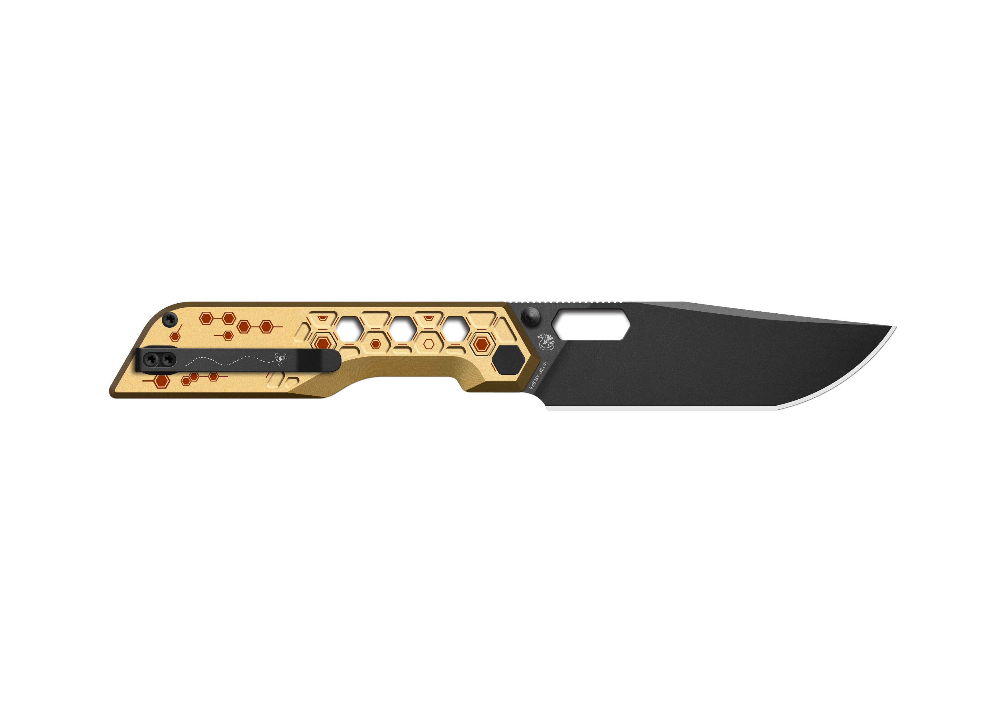 Pre-order | Artisan Cutlery Beest Liner Lock Front Flipper&Thumbs Hole Knife Gold Aluminum Handle (3.65'' Black PVD Coating AR-SFII Blade) 1878P-GL