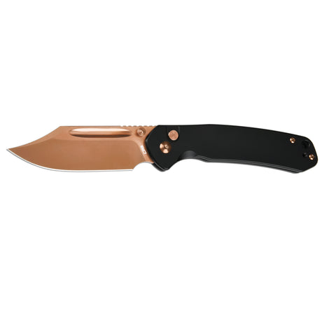 CJRB Bowie Pyrite J1942 AR-RPM9 Steel Blade Rose Gold Steel Handle Folding Knives