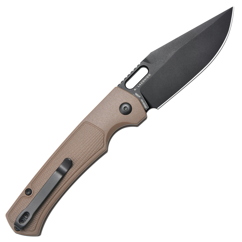 ARTISAN CUTLERY REVEL Button Lock Knife Brown FRN Handle (3.54'' Black PVD Coating AR-RPM9 Blade) 1867P-BBN