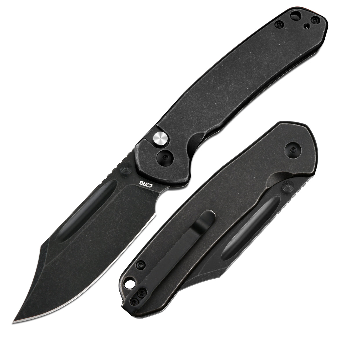 CJRB Bowie Pyrite J1942 AR-RPM9 Steel Blade Stone Wash Steel Handle Folding Knives