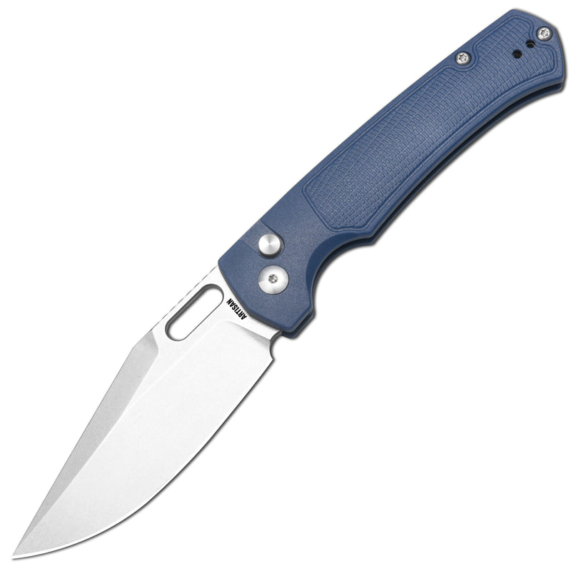 Artisan Cutlery Revel Button Lock Knife Blue Frn Handle (3.54'' Stone Wash S90v Blade) 1867g-bu - artisan cutlery
