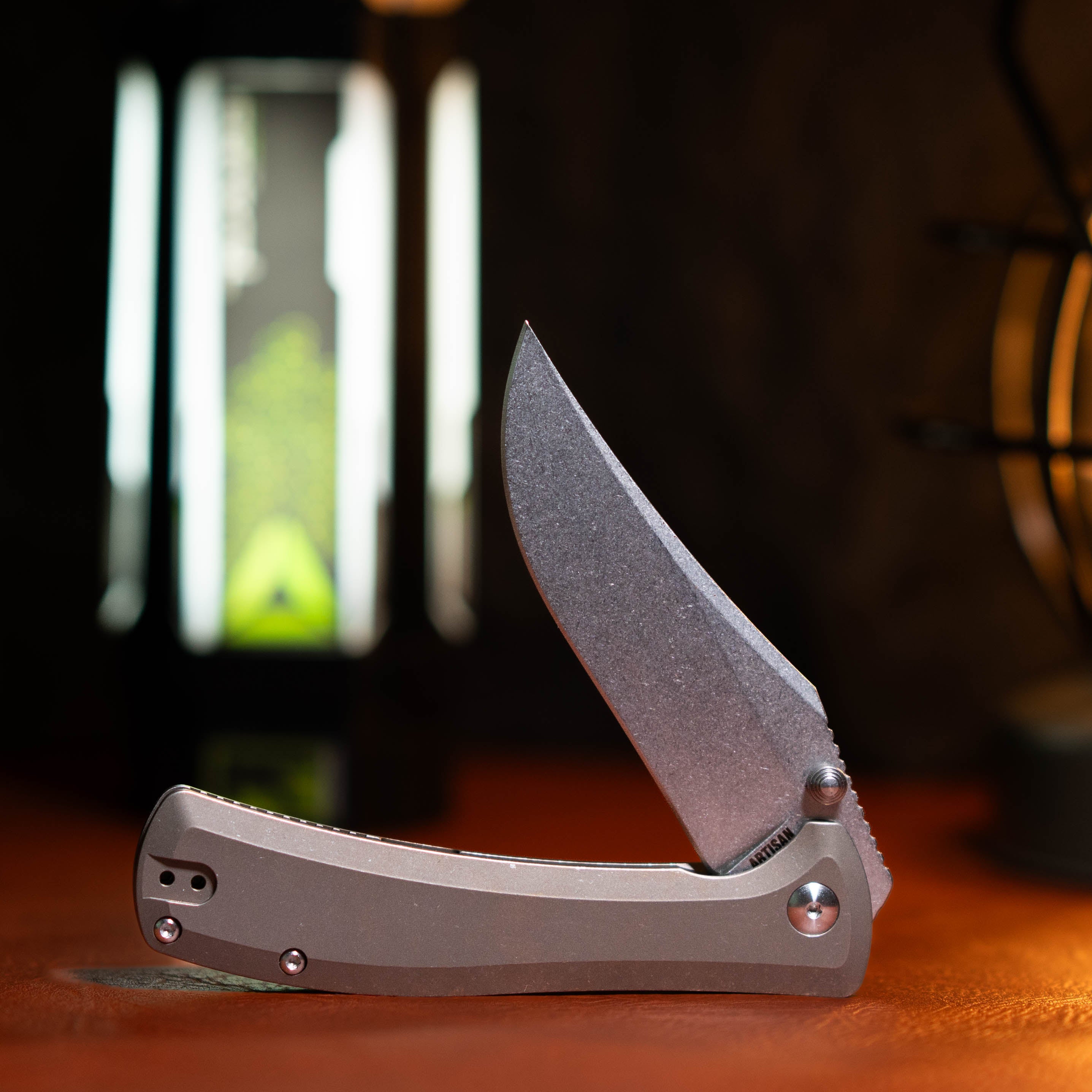 ArtisanCutlery Santee Thumb Stud & Frame Lock Folding Knife Titanium Handle (3.54'' CPM S35VN Steel Stone Wash Blade) 1888G-GY