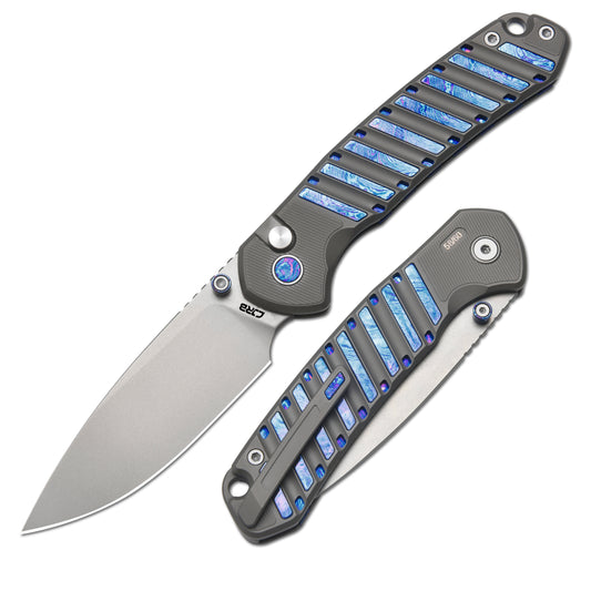 CJRB Galactic Pyrite J1925G S90V Blade Titanium and Titanium Damascus Inlay Handle Folding Knives(Limited edition)