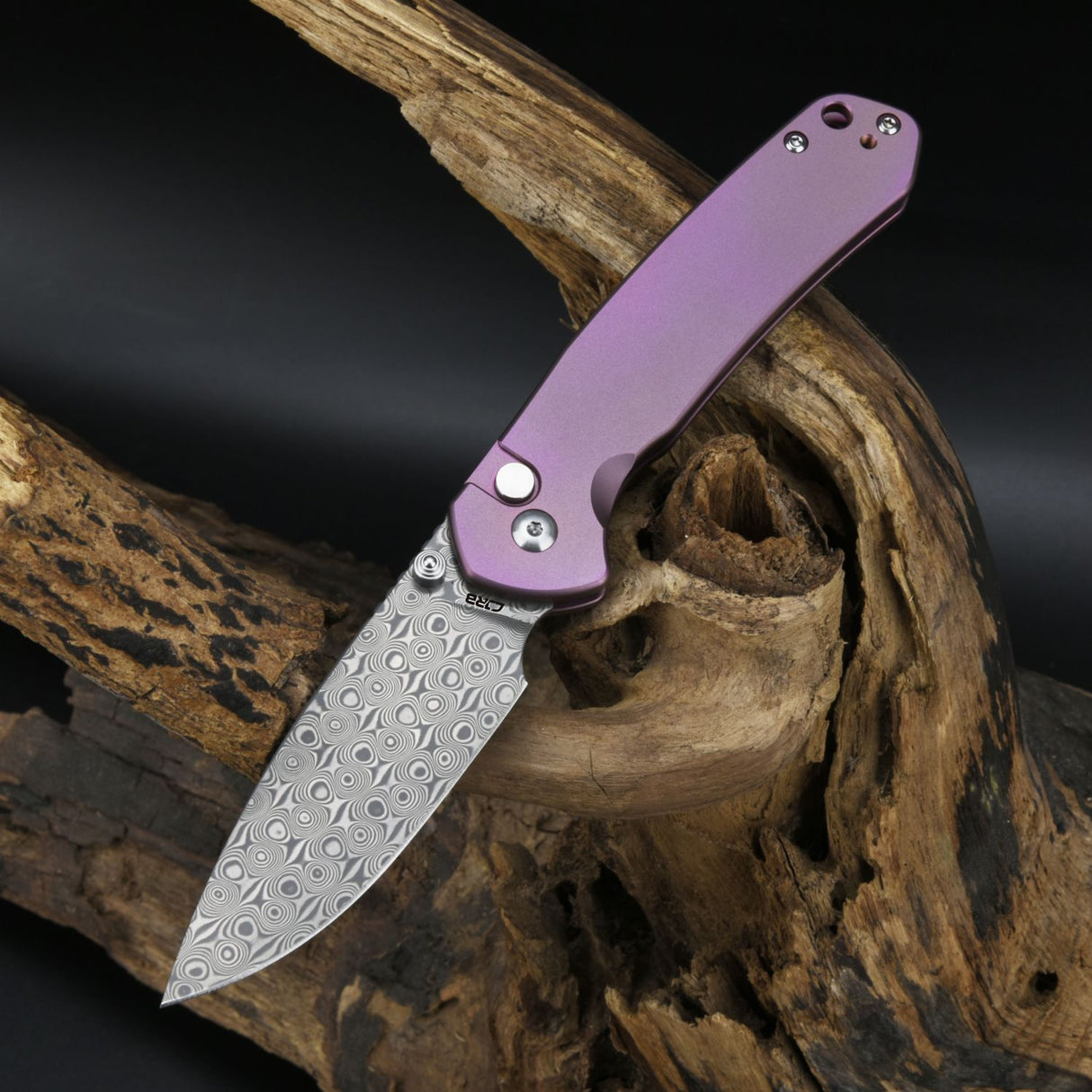 CJRB Pyrite J1925 DAMASCUS BLADE TITANIUM HANDLE FOLDING KNIVES