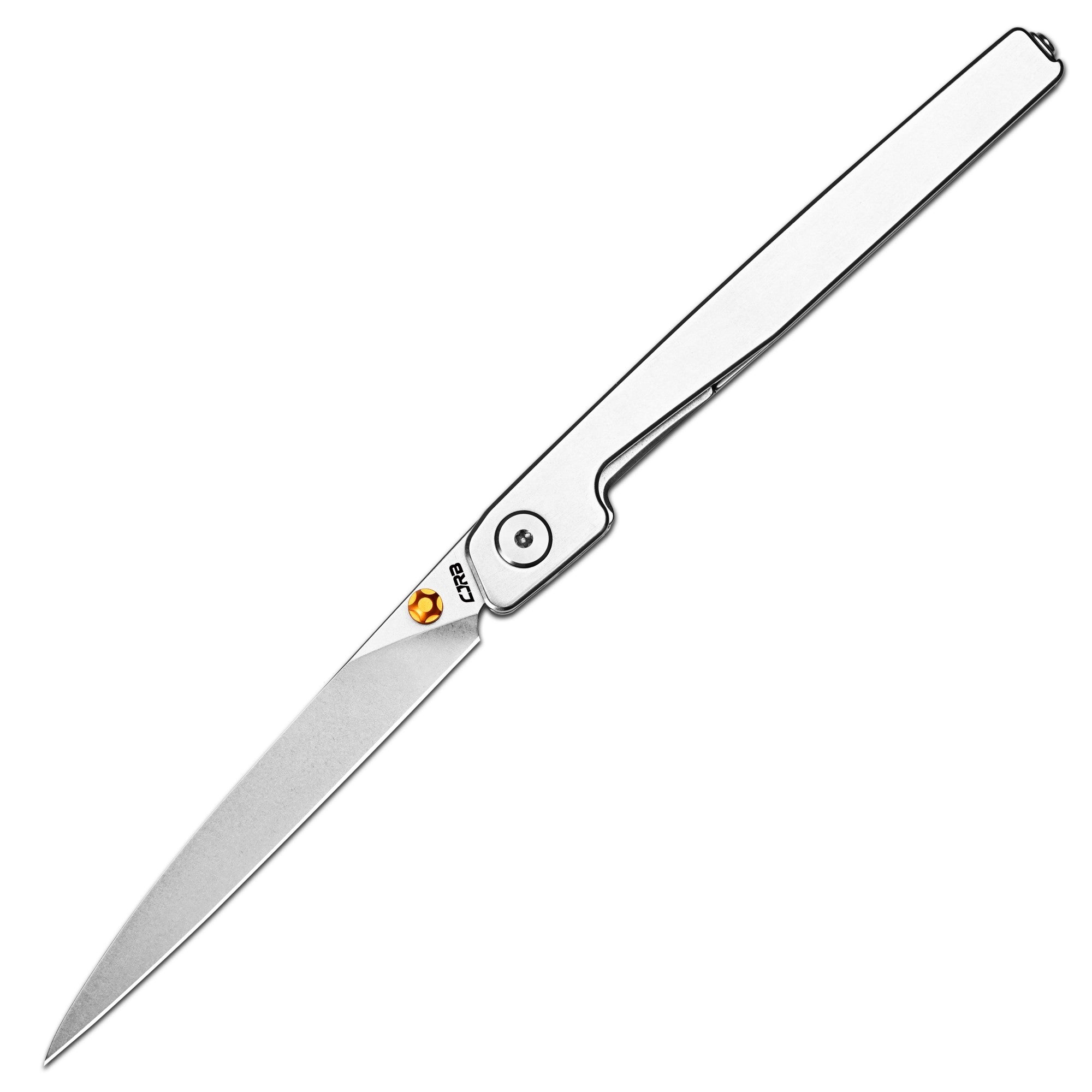 CJRB Lanky Thumb Stud & Front Flipper Liner Lock EDC Knife Steel Handle Steel Clip(3.58'' CPM S90V Stone Wash Blade) J1965G-ST