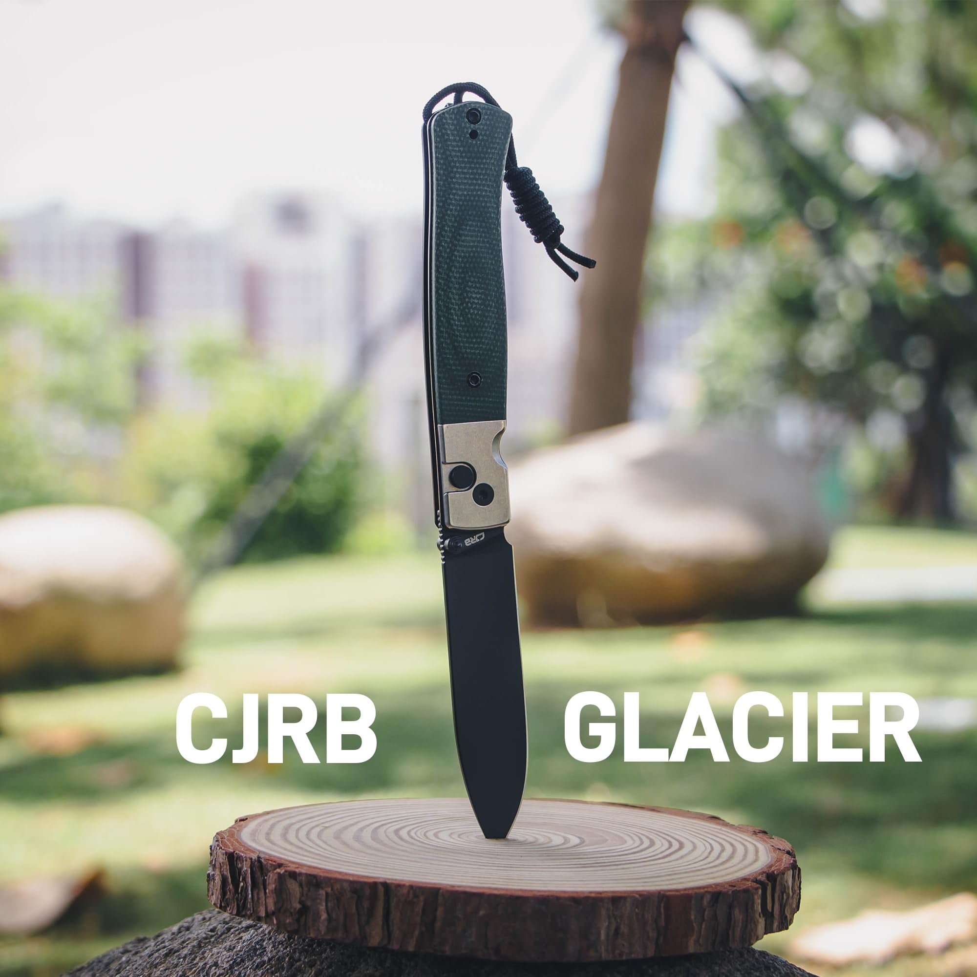 CJRB Glacier Button Lock Knife Smooth Steel + Micarta Handle (3.54'' Black PVD Coating AR-RPM9 Blade) J1961-BMGN