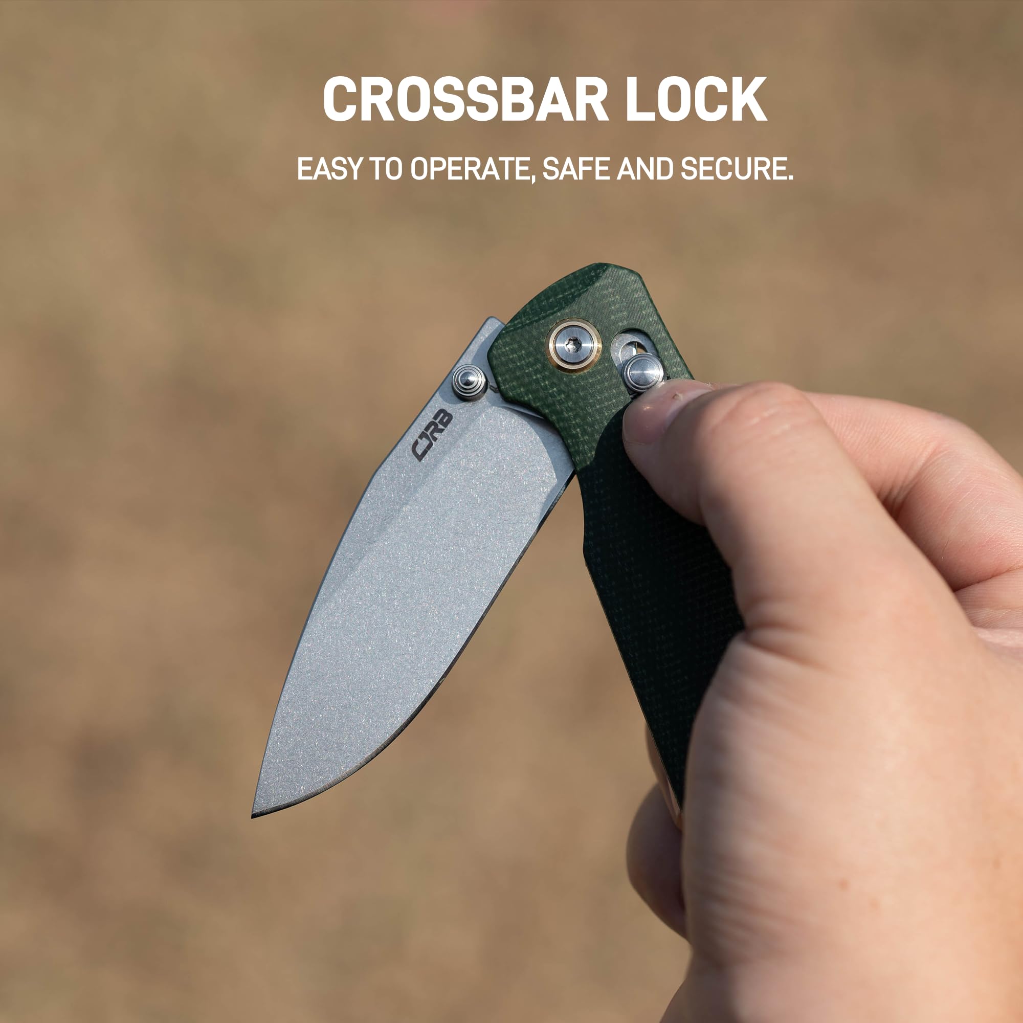 CJRB Maximal Crossbar Lock Knife Green Micarta Handle (2.95'' Stone Wash AR-RPM9 Blade) J1954-MGN