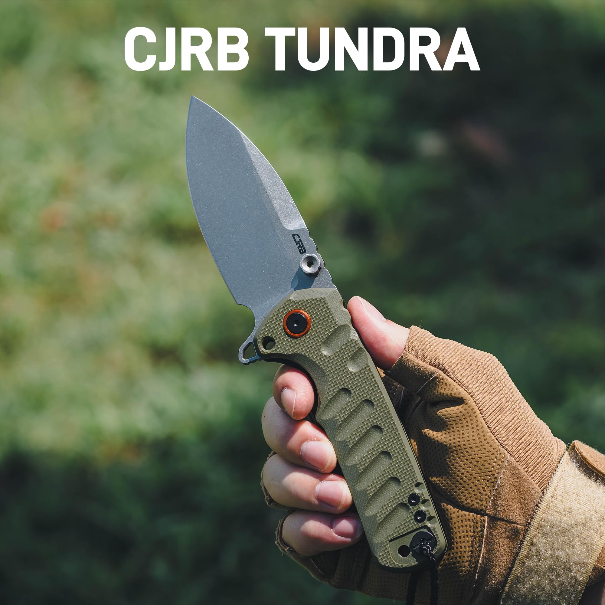 CJRB Tundra Liner Lock Flipper Knife Smooth Green G10 Handle (3.78'' Stone Wash D2 Blade) J1966-GN
