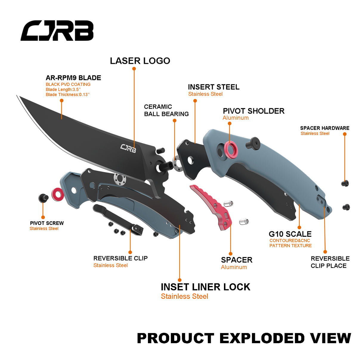 CJRB GOBI J1906 AR-RPM9 Steel Black PVD Blade G10 Handle Folding Knives