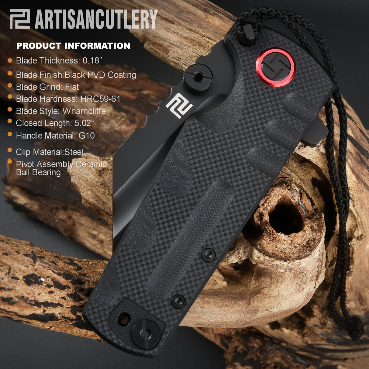 ARTISAN CUTLERY PROPONENT ATZ-1820P D2 Steel Black PVD Blade Black G10 Handle Pocket Knife Folding Knife EDC Knife