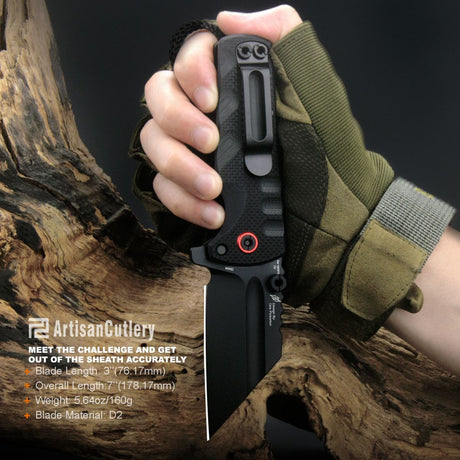 ARTISAN CUTLERY PROPONENT ATZ-1820PS(Subsize) D2 STEEL BLACK G10 HANDLE POCKET KNIFE FOLDING KNIFE