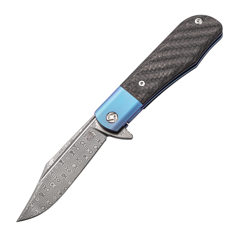 Artisan Cutlery Hyperion ATZ-1834GSD Damascus Blade Titanium and Carbon Fiber Handle Folding Knives