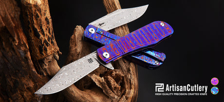 Artisan Cutlery Hyperion ATZ-1834GSD Damascus Blade Titanium Damascus Handle Folding Knives