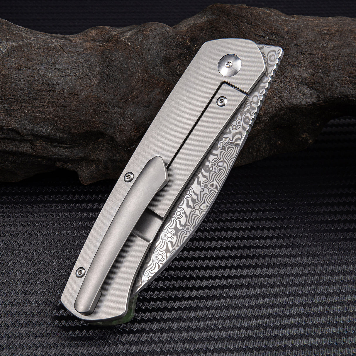 Artisan Cutlery Centauri ATZ-1839G S35VN Damascus Blade Titanium and Fat Carbon fiber Handle Folding Knives