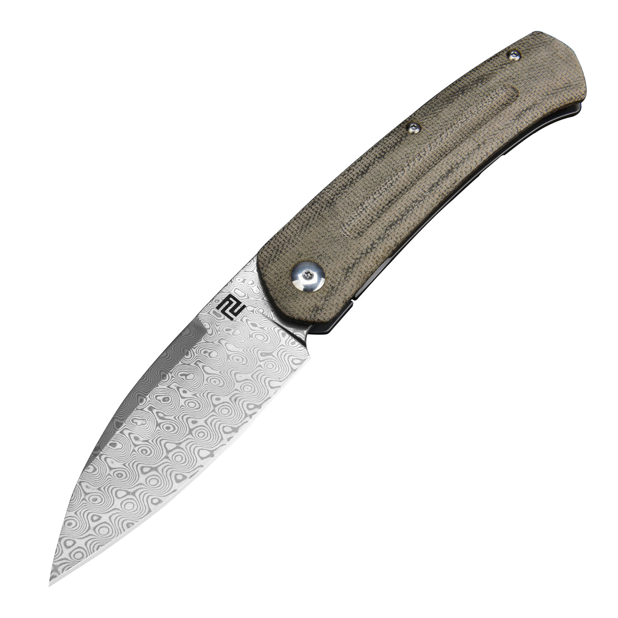 Artisan Cutlery Centauri ATZ-1839GD Damascus Blade Micarta and Titanium Handle Folding Knives