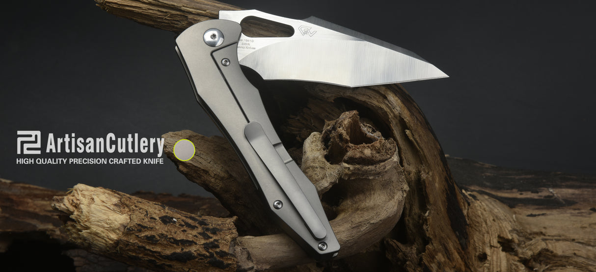 Artisan Cutlery Great White ATZ-1841G S35VN Blade Titanium Handle Folding Knives