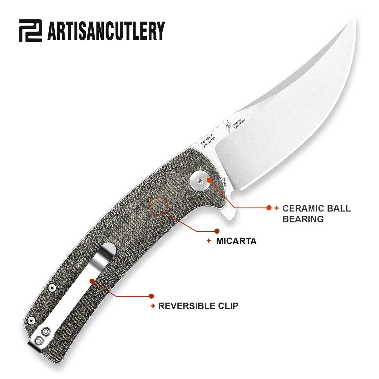 Artisan Cutlery Arroyo ATZ-1845P AR-RPM9 Steel Blade Micarta Handle Folding Knives