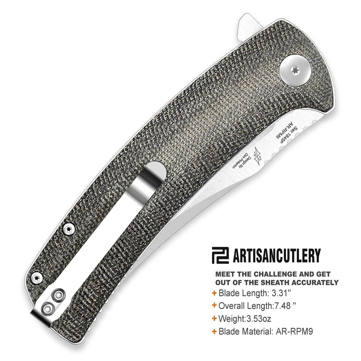 Artisan Cutlery Arroyo ATZ-1845P AR-RPM9 Steel Blade Micarta Handle Folding Knives