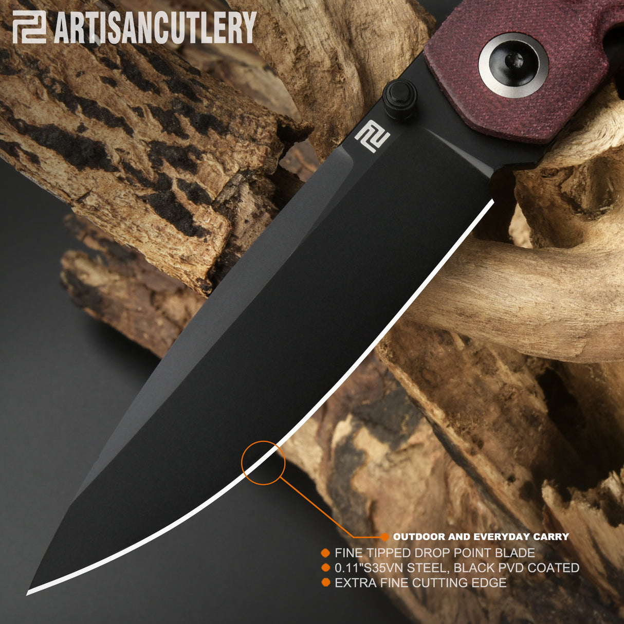 Artisan Cutlery Sirius 1849P-BDRC S35VN Black PVD Coated Blade Micarta Handle Folding Knives