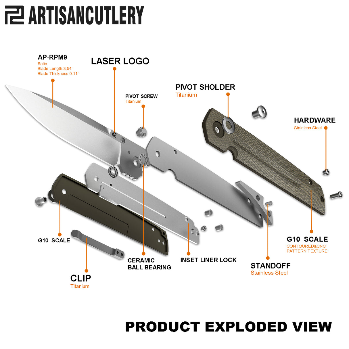 ARTISAN CUTLERY SIRIUS 1849P S35VN BLADE OD GREEN MICARTA HANDLE FOLDING KNIVES