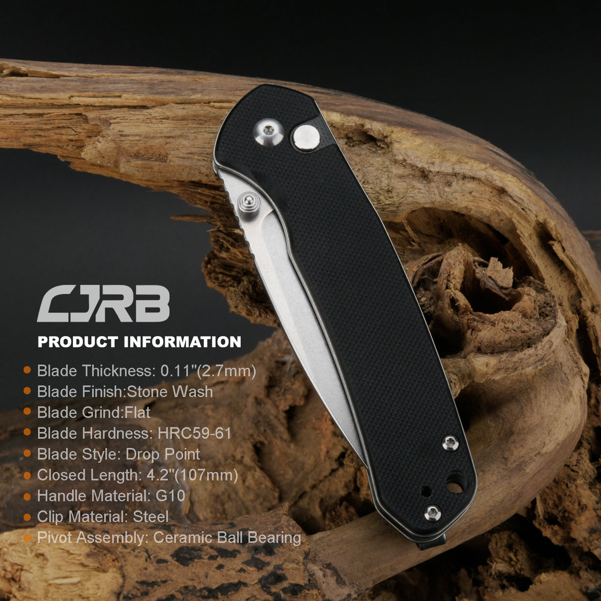 CJRB Pyrite J1925 AR-RPM9 POWDER STEEL STONE WASH BLADE G10 HANDLE FOLDING KNIVES