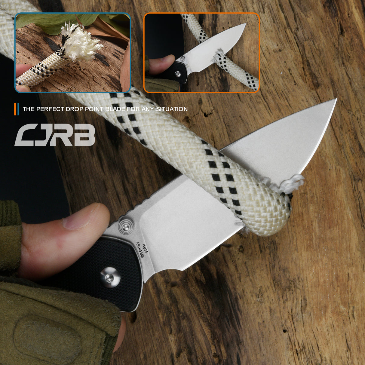 CJRB Pyrite J1925 AR-RPM9 POWDER STEEL STONE WASH BLADE G10 HANDLE FOLDING KNIVES