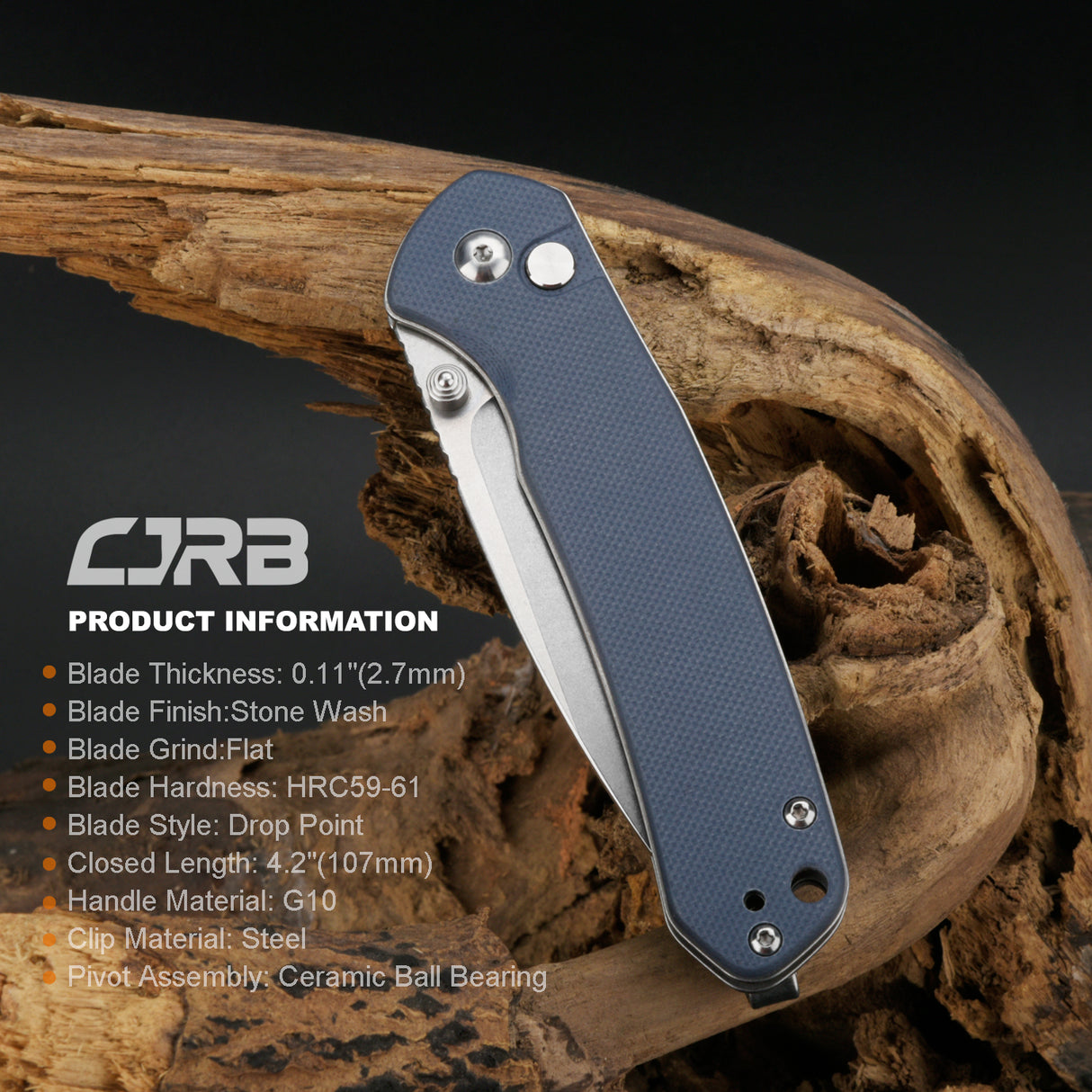 CJRB Pyrite J1925 AR-RPM9 Steel Stone Wash Blade G10 Handle Folding Knives