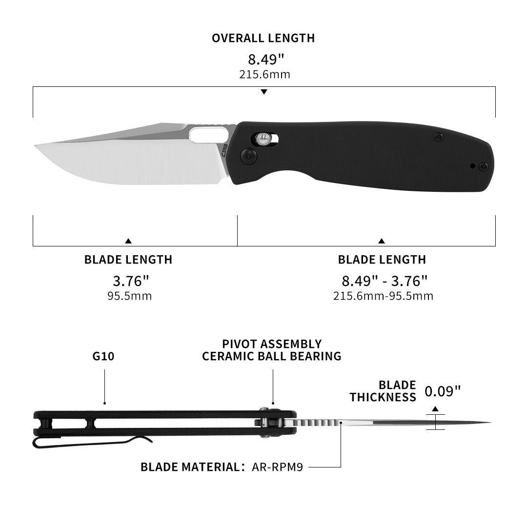 CJRB Prado J1936 AR-RPM9 Powder Steel Blade G10 Handle Crossbar Lock Folding Knives