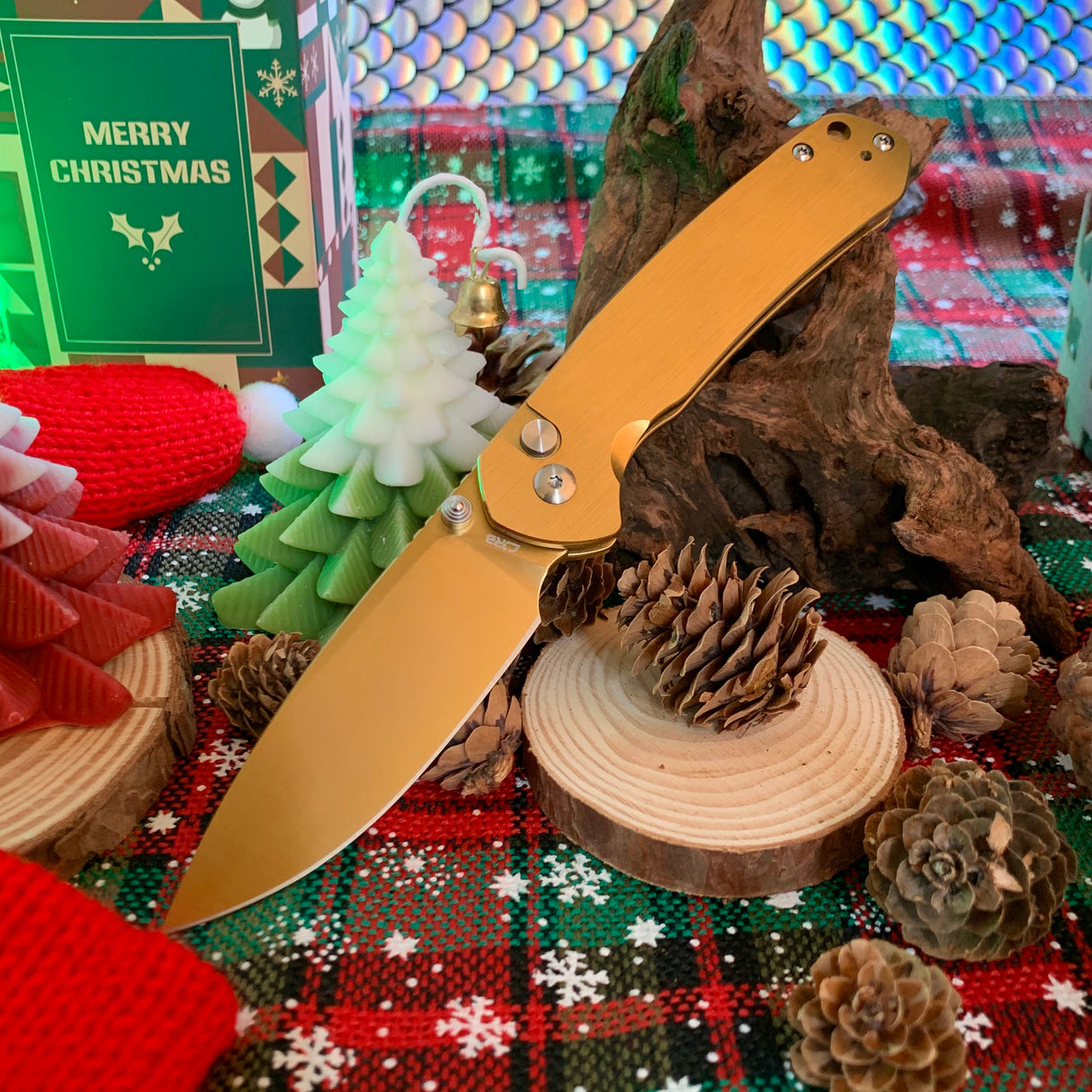 CJRB Pyrite J1925 AR-RPM9 Steel Blade Steel Handle Folding Knives Brass Color