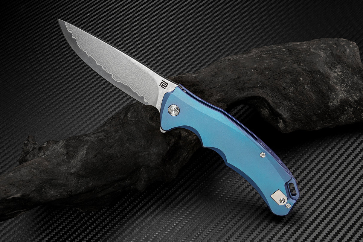 Artisan Cutlery Tradition ATZ-1702GD Damascus Blade Titanium TC4 Handle Folding Knives