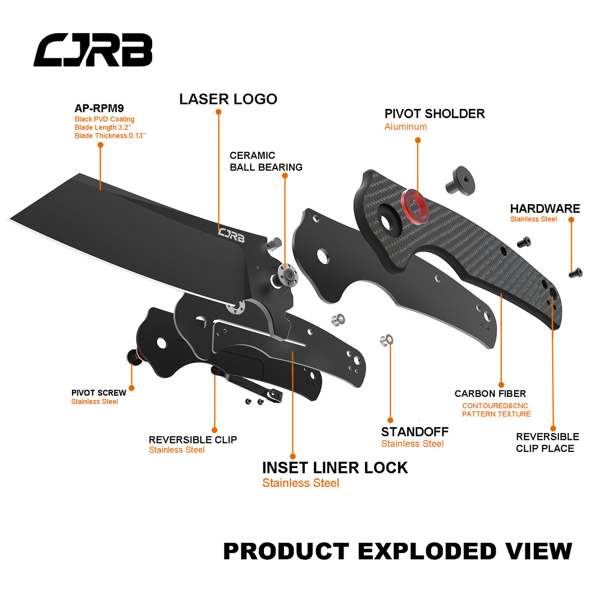 CJRB CRAG J1904 AR-RPM9 Steel Black PVD Blade Carbon Fiber Handle Folding Knives