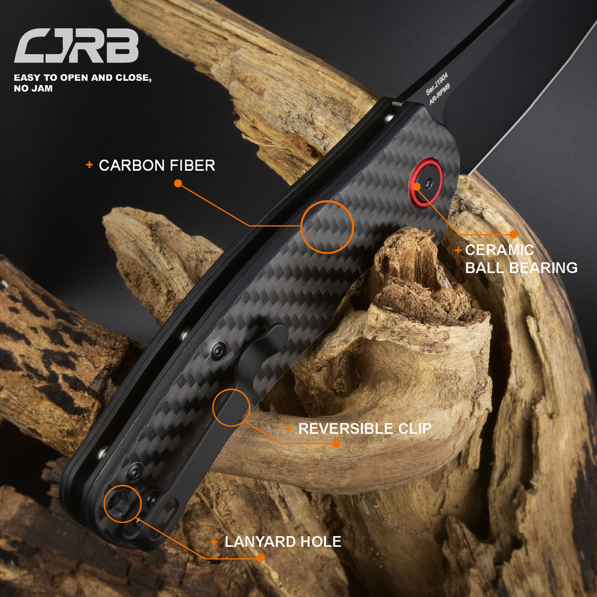 CJRB CRAG J1904 AR-RPM9 Steel Black PVD Blade Carbon Fiber Handle Folding Knives