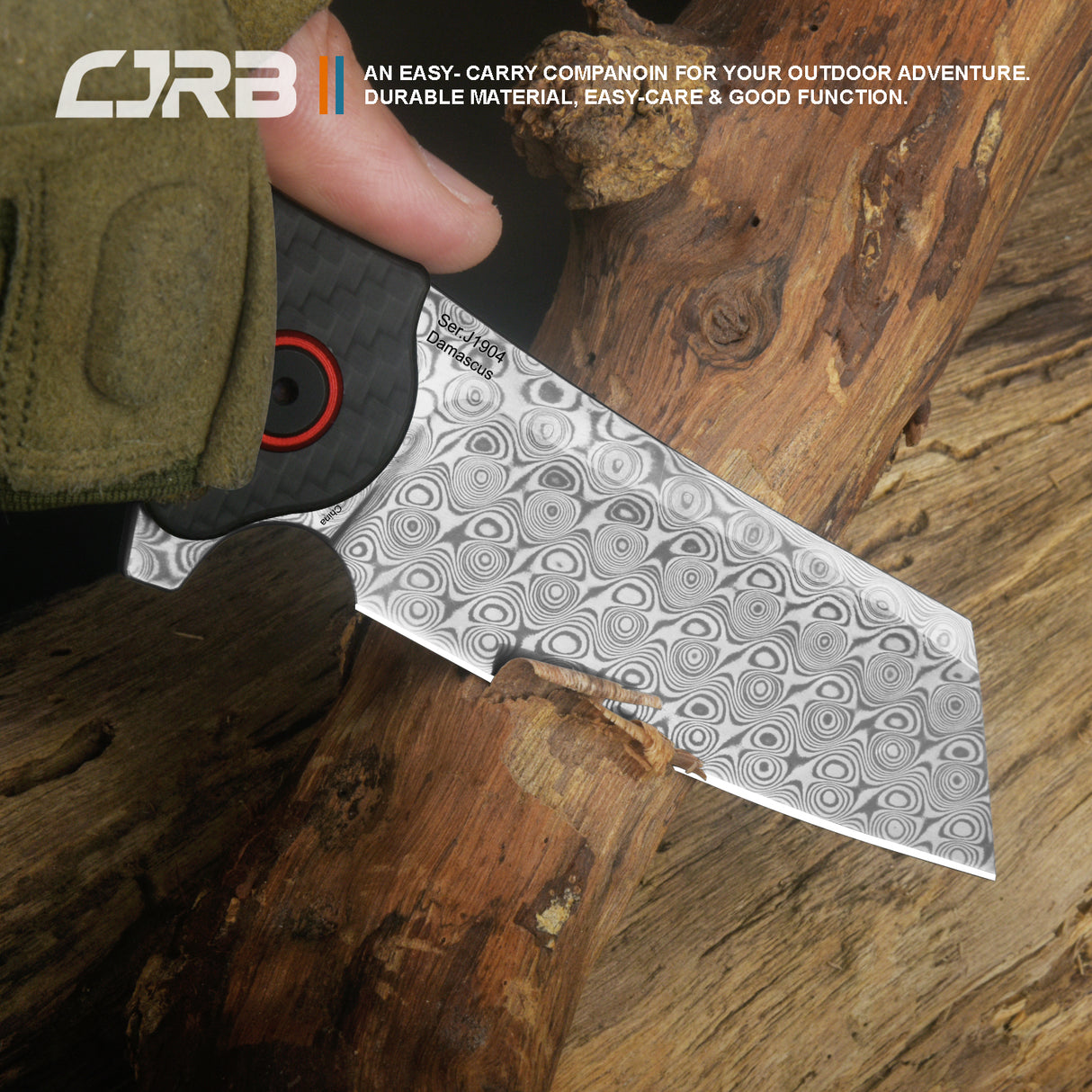 CJRB Crag J1904 ROSE Damascus Blade Carbon fiber Handle Folding Knives