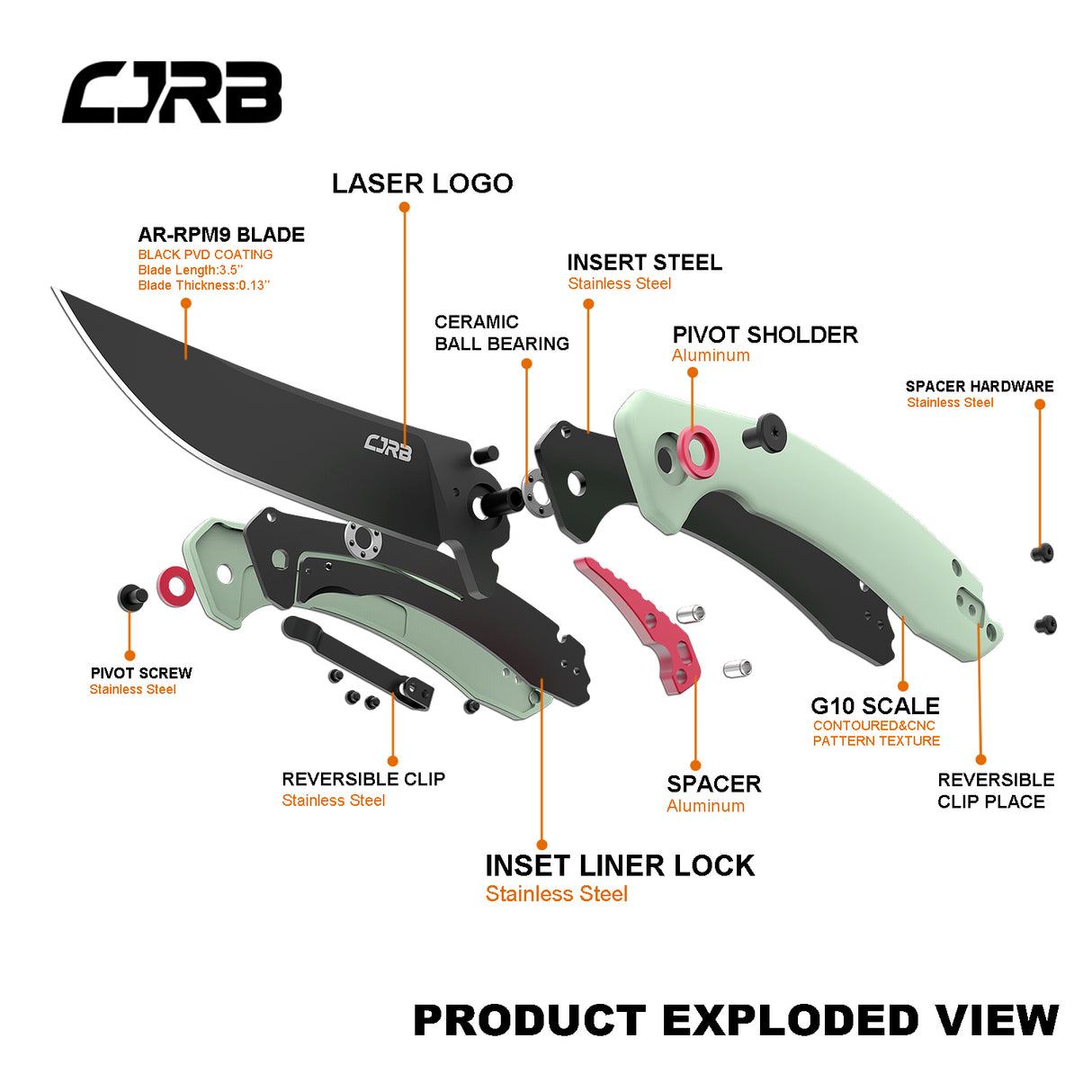 CJRB GOBI J1906 AR-RPM9 Powder Steel Black PVD Blade G10 Handle Folding Knives