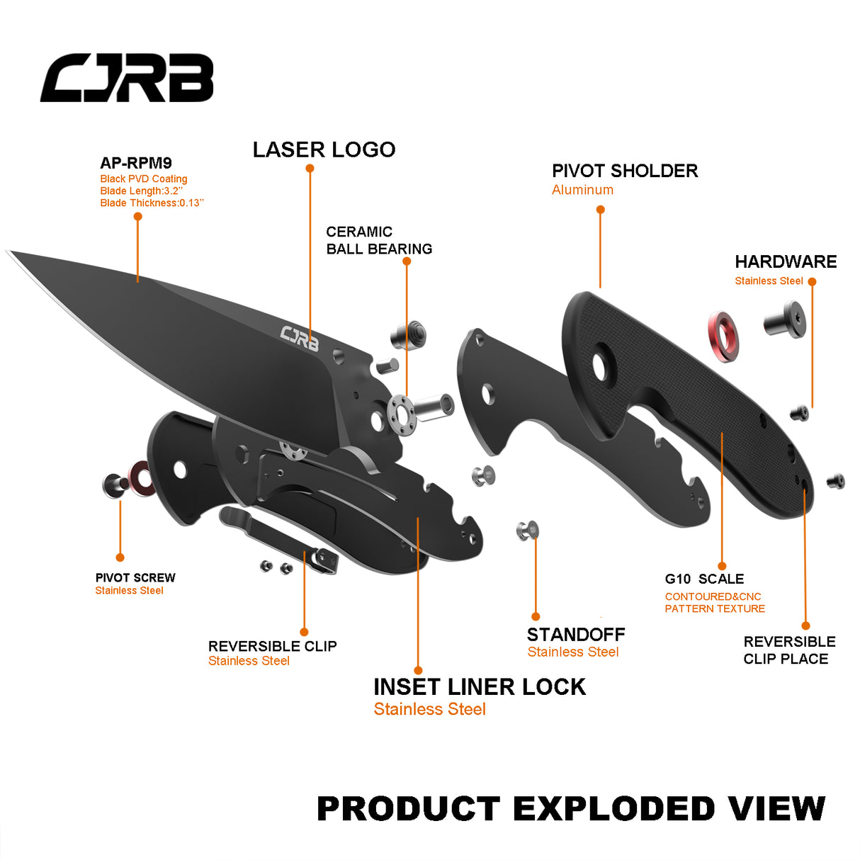 CJRB Feldspar J1912 AR-RPM9 Steel Black PVD Coated Blade G10 Handle Folding Knives