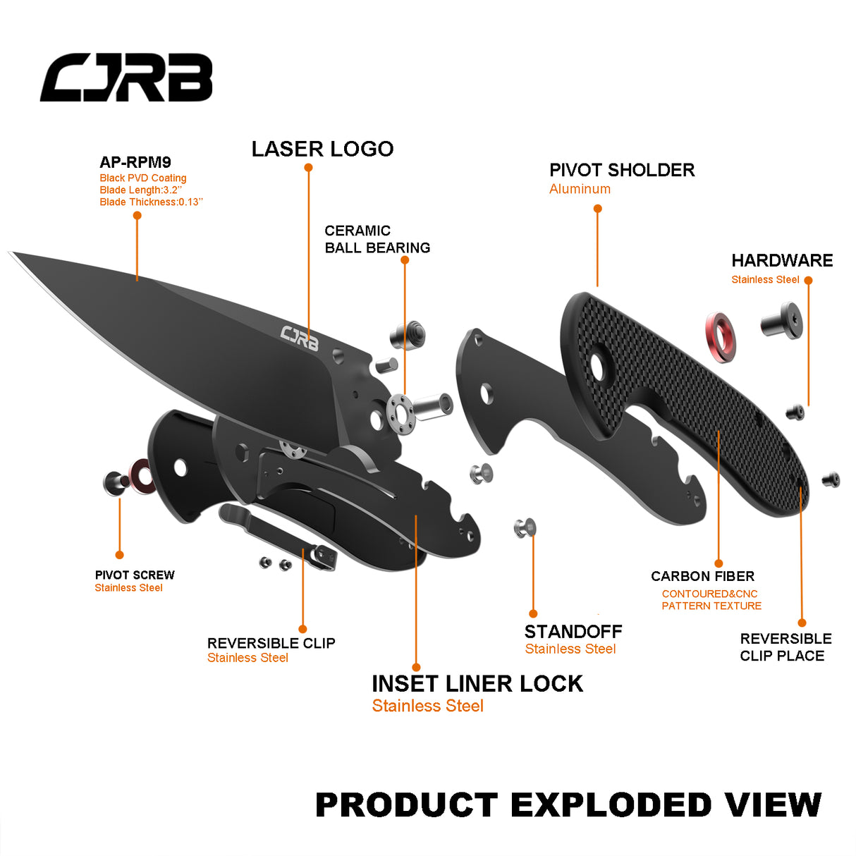 CJRB Feldspar J1912 AR-RPM9 Steel Black PVD Coated Blade G10 Handle Folding Knives