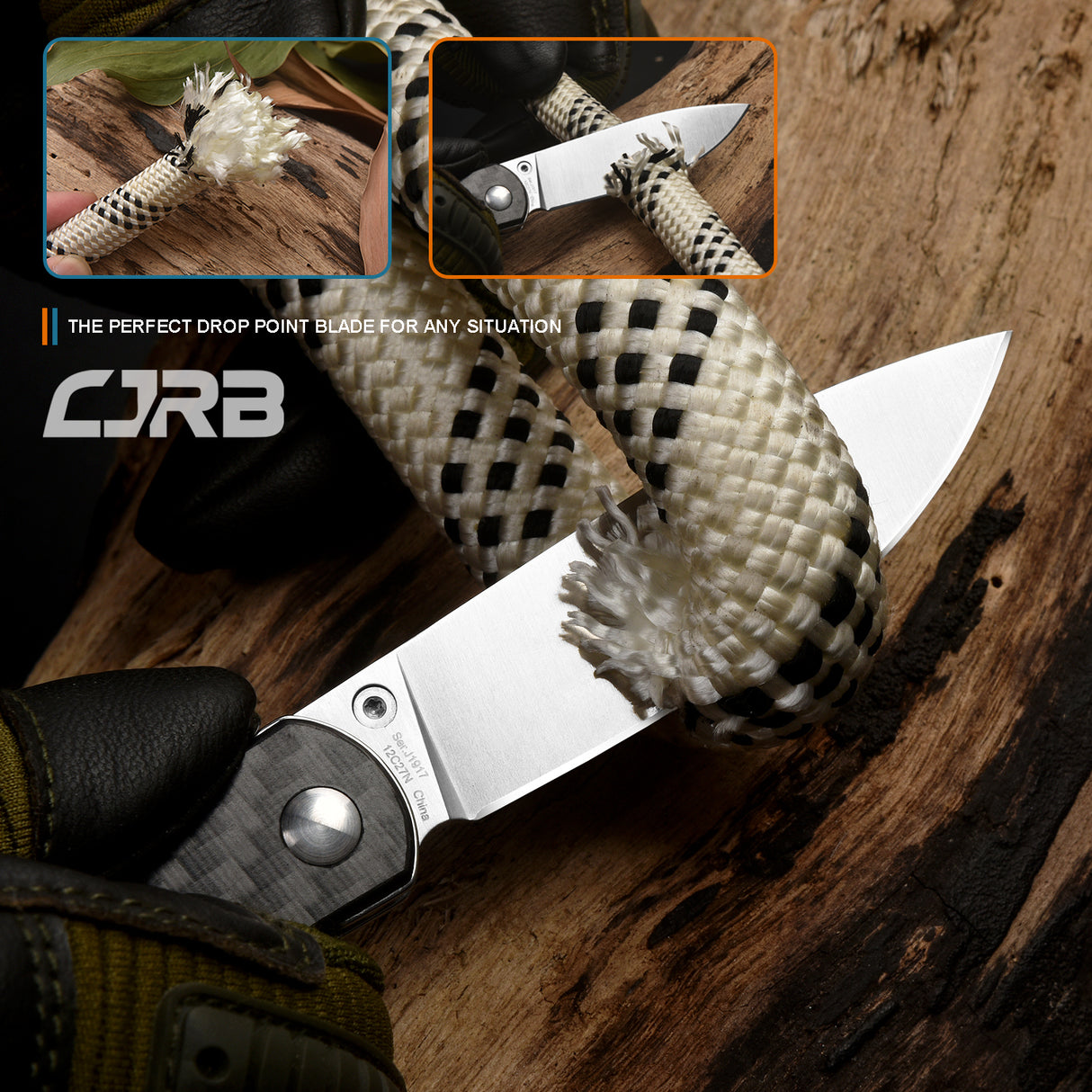 CJRB Ria J1917 12C27 Blade Carbon Fiber Handle Folding Knives