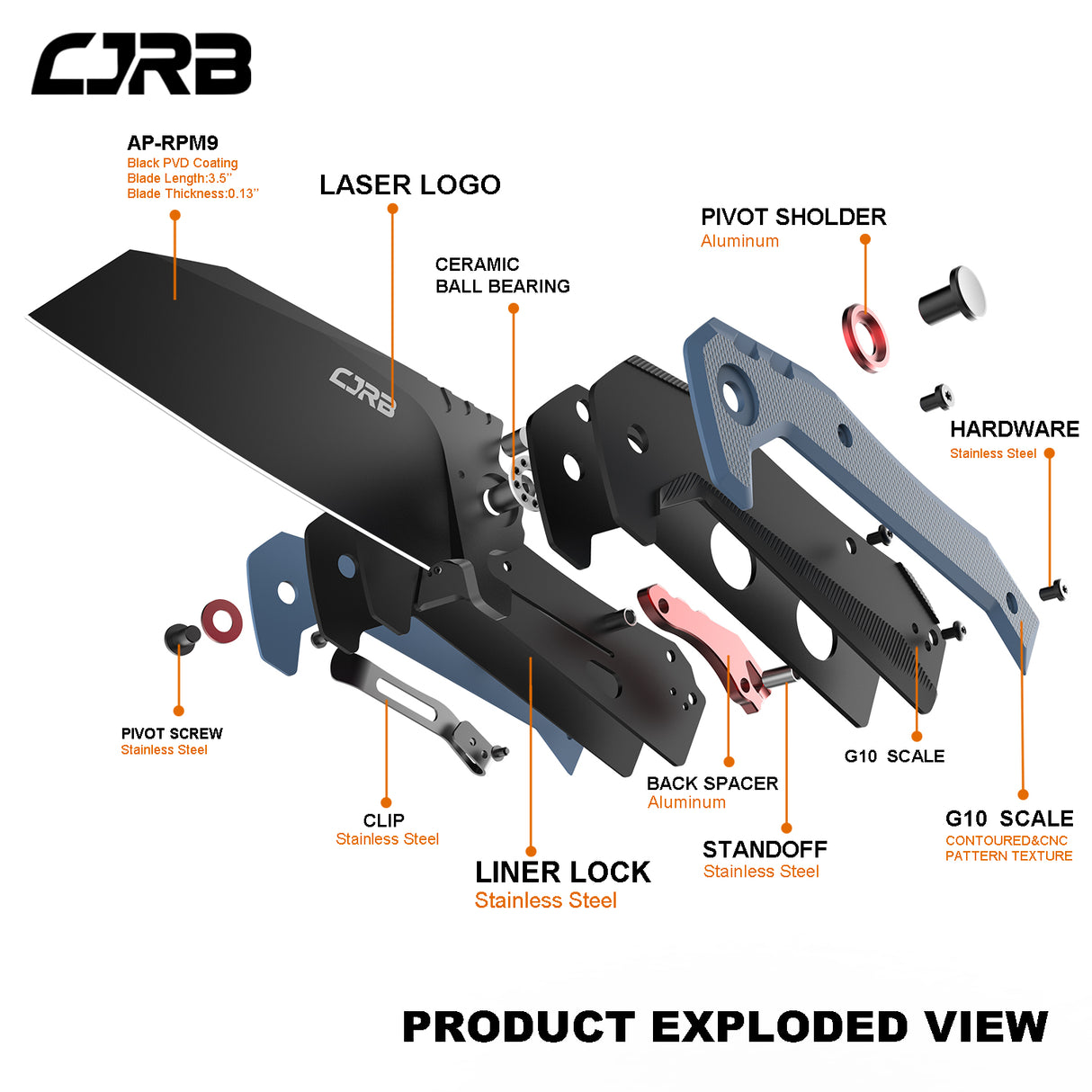 CJRB TIGRIS J1919 AR-RPM9 Steel Black PVD Blade Black&Blue G10 Handle Pocket Knife Folding Knife EDC Knife