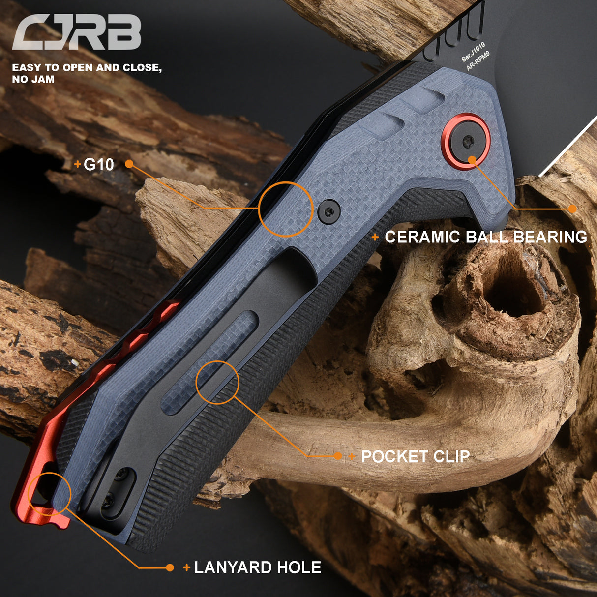 CJRB TIGRIS J1919 AR-RPM9 Powder Steel Black PVD Blade Black&Blue G10 Handle Pocket Knife Folding Knife EDC Knife